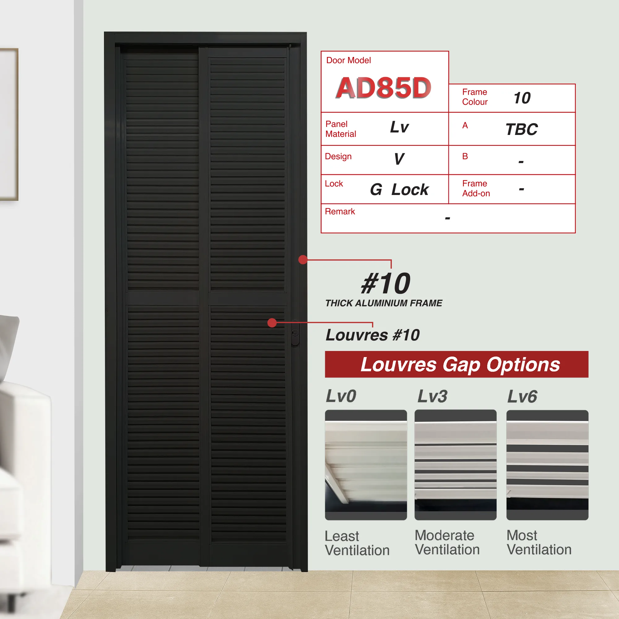 AD85 Black Slide & Swing Door Made with 0mm Louvres