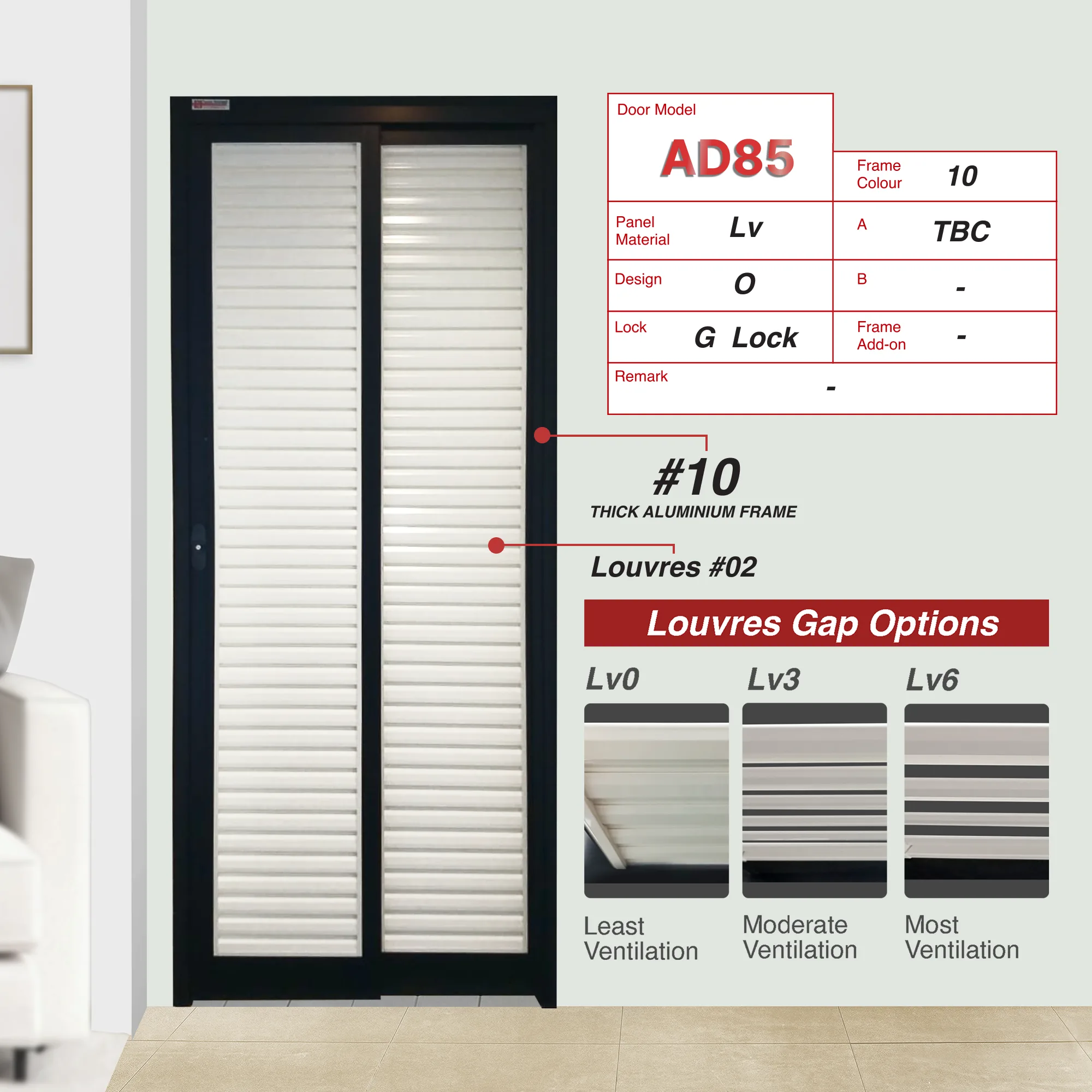 Black Slide and Swing 3.0: AD85 Design O with White Louvres that has the least compact blade arrangement