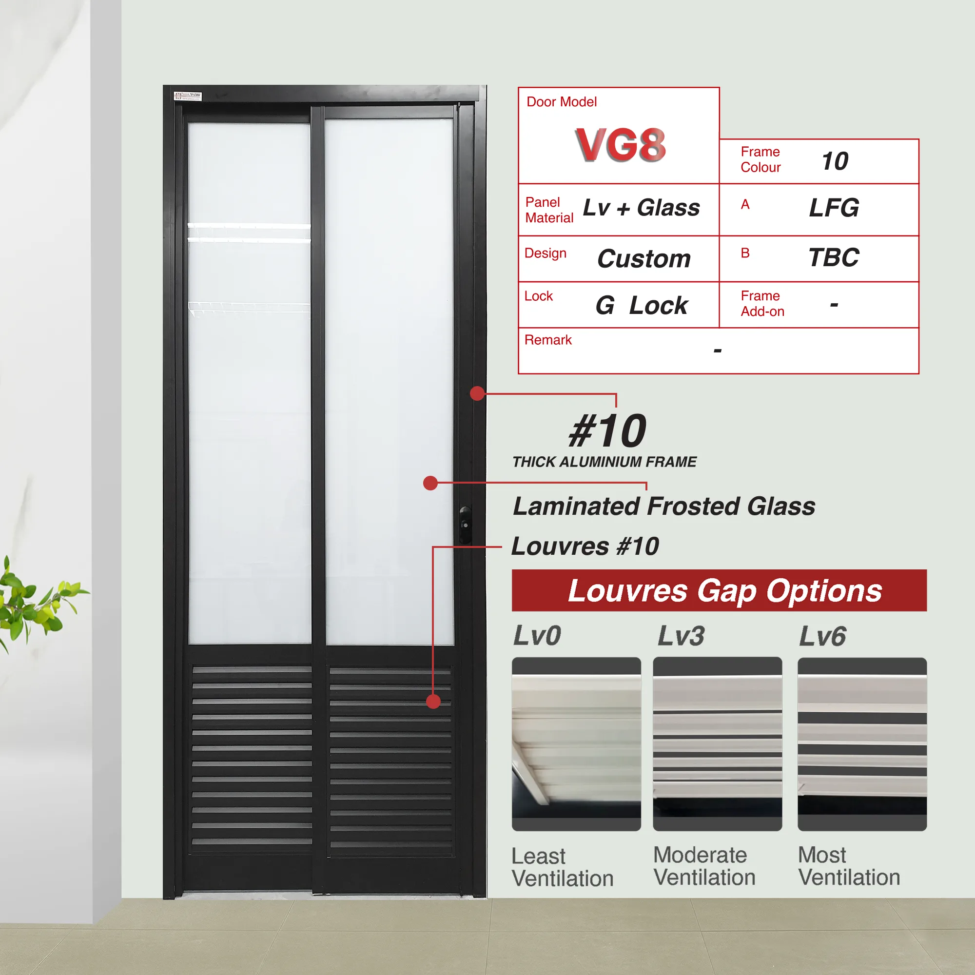 VG8 Black Slide & Swing Door Made with 3mm Louvres + Invisible VG Hinge