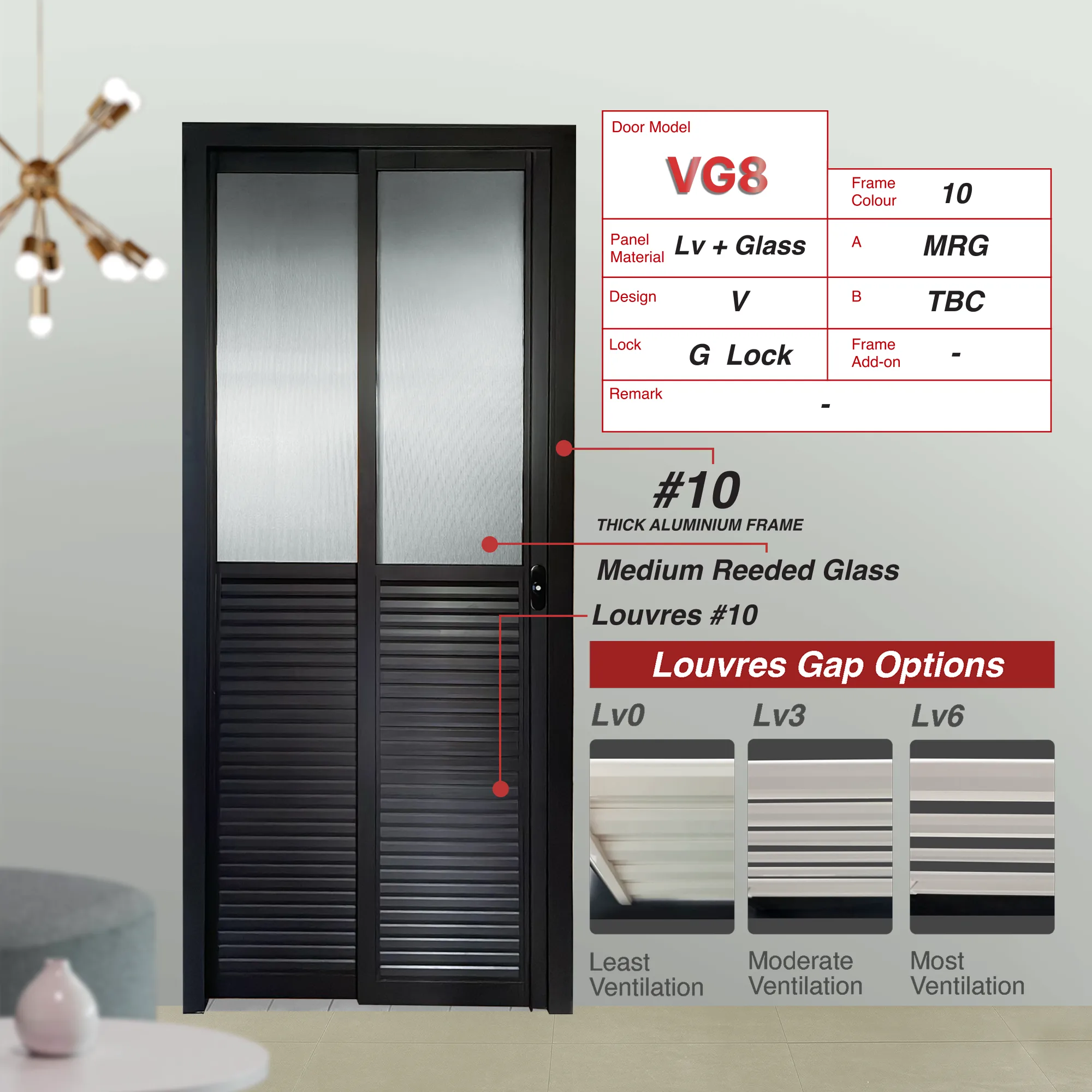 VG8 Black Slide & Swing Door Made with 3mm Louvres + Invisible VG Hinge
