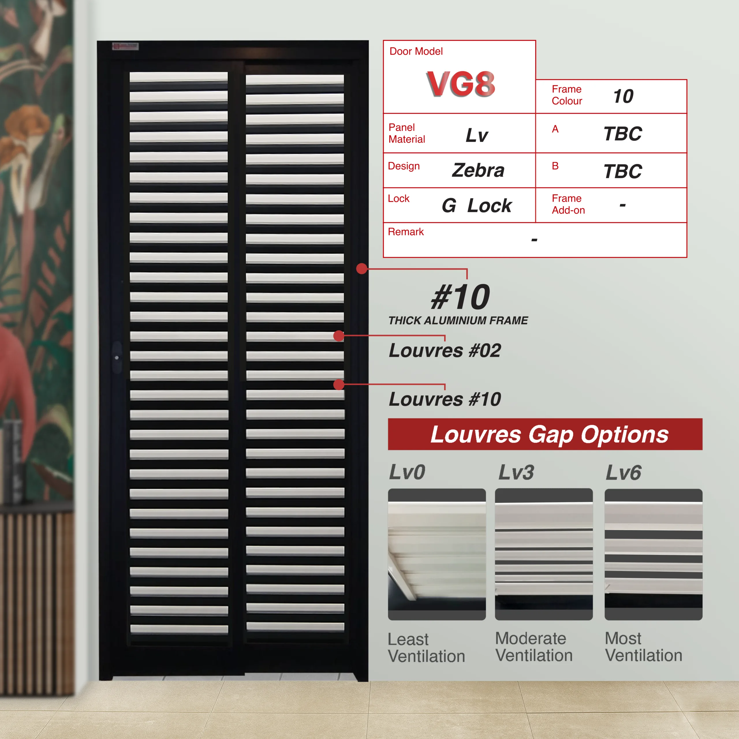 VG8 Black Slide & Swing Door Made with 3mm Louvres + Invisible VG Hinge