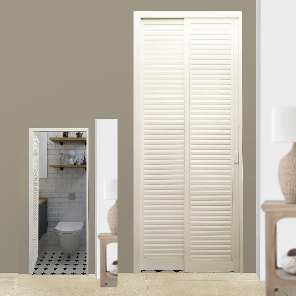 Off White Slide & Swing Door with Louvres in Design O Open & Closed Visual