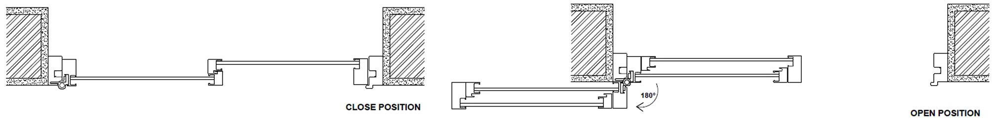 Top Hung Aluminium Framed Pd door 5.0 Slide & Swing Door System Open and Closed Diagram