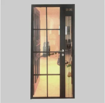 Main Gate Model No: JC063 with glass and metal material with long horizontal and vertical bar design