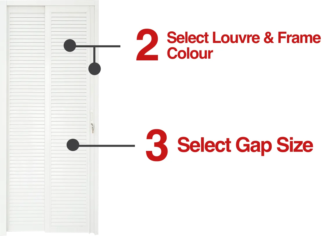 Off White Slide & Swing Door with Louvres in Design O with description on steps to order Pd Louvres