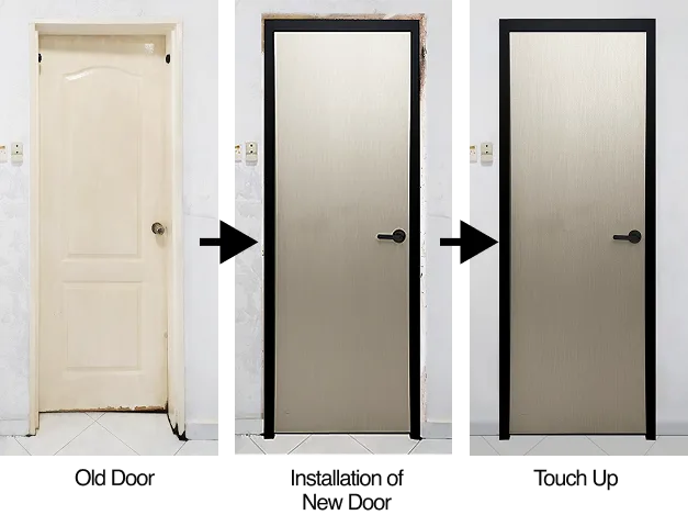 Process of Old Door and Frame Removal to New Door Aesthetic