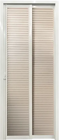Off White Top Hung Aluminium Framed Slide and Swing Door in Design O with Different Coloured Louvres