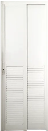 Off White Top Hung Aluminium Framed Slide and Swing Door in Design V with Off White Louvres and AL492 Off White matt coloured, smooth Waterproof Aluminium panel material
