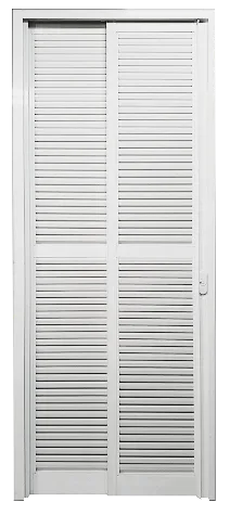 Off White Top Hung Aluminium Framed Slide and Swing Door in Design V with Off White Louvres