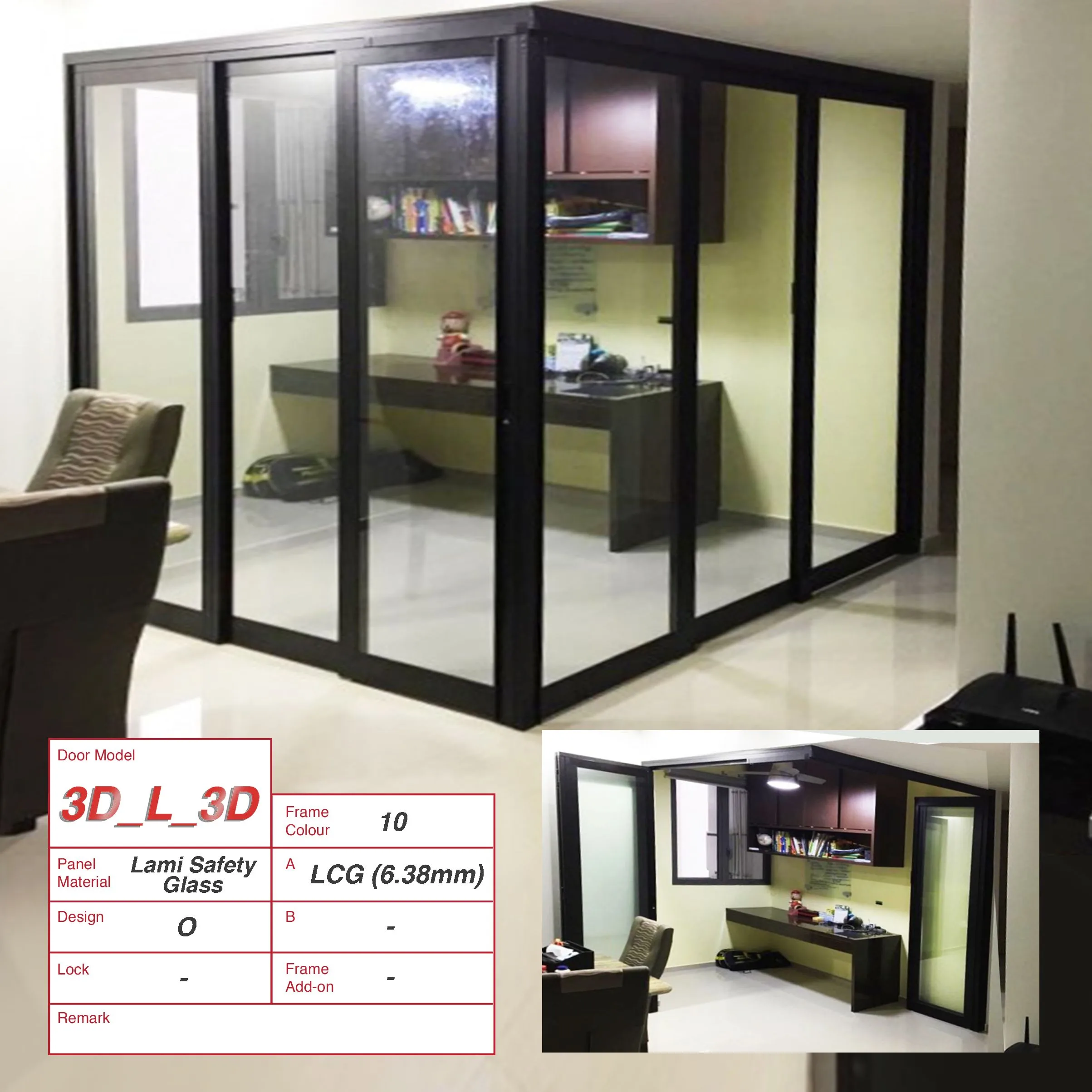 Black Study Room L-Shaped Divider using Lami Clear Glass