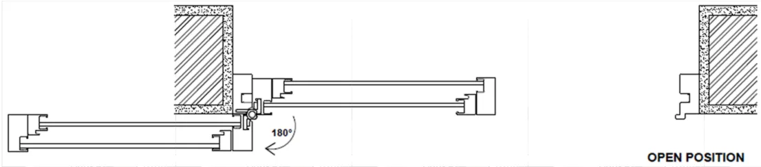 Top Hung Aluminium Framed Pd door 5.0 Slide & Swing Door System Open Diagram