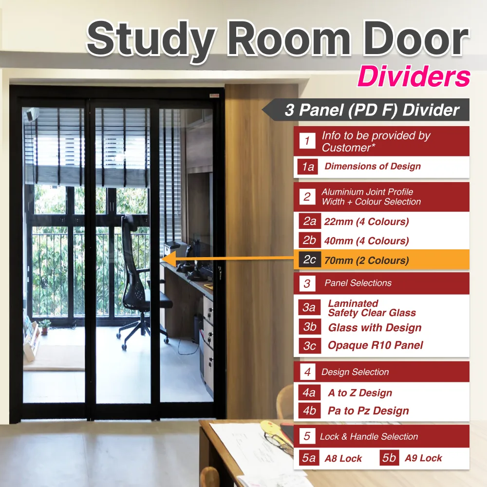 Picture of 3 panel divider with customisation options customers can select