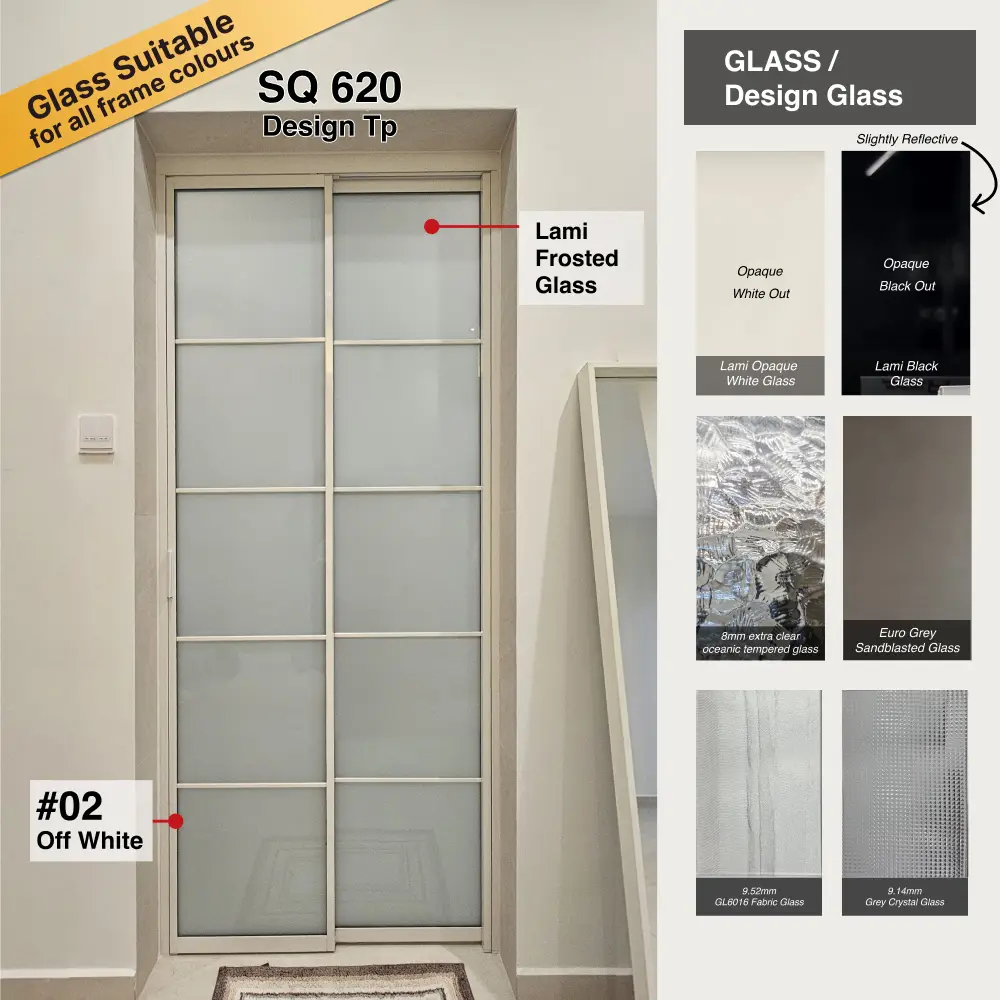 Modern Look - Slide and Swing Toilet Door - Design Tp - Off White - Lami Frosted Glass