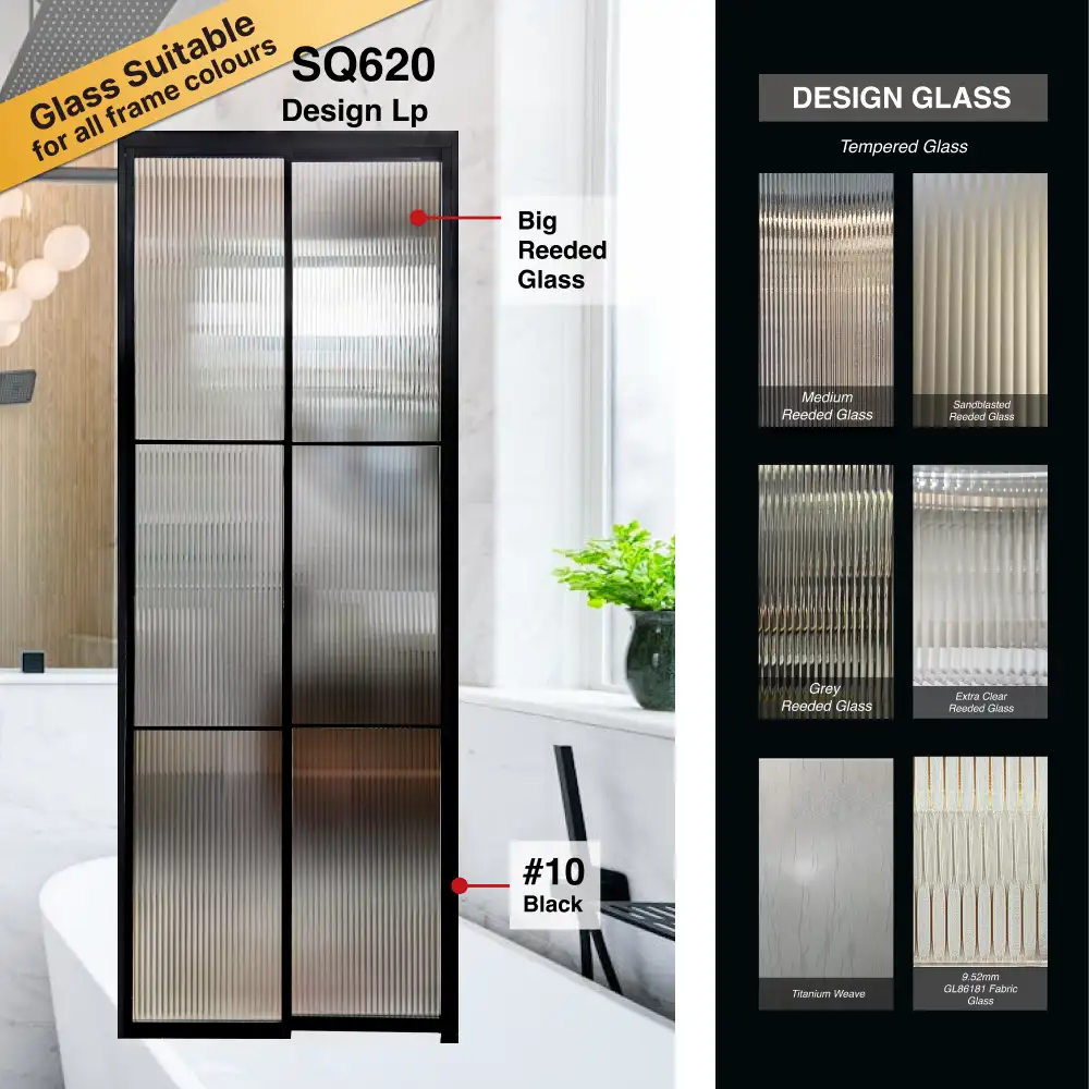 Modern Look - Slide and Swing Toilet Door - Design Lp - Black - Big Reeded Glass
