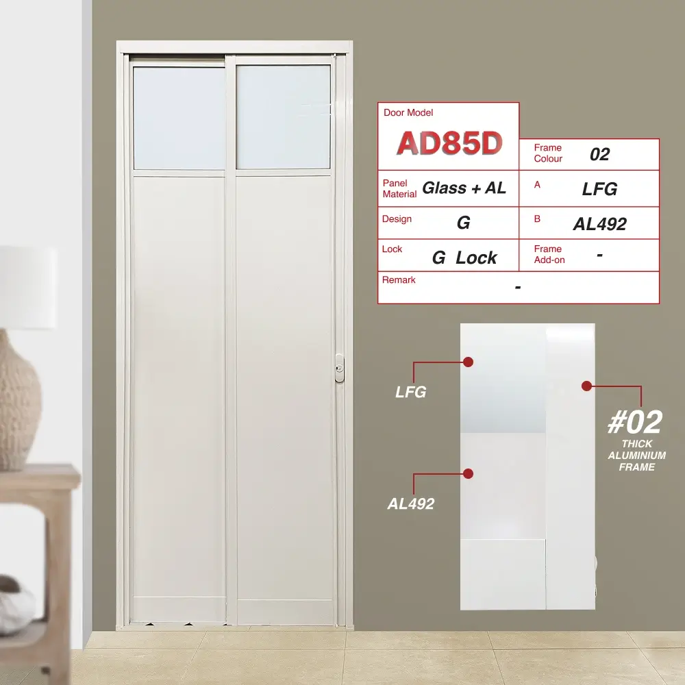Off White Slide and Swing 3.0: AD85 Slide and Swing Door Design G with Lami Frosted Glass (LFG) and Off White (AL492)