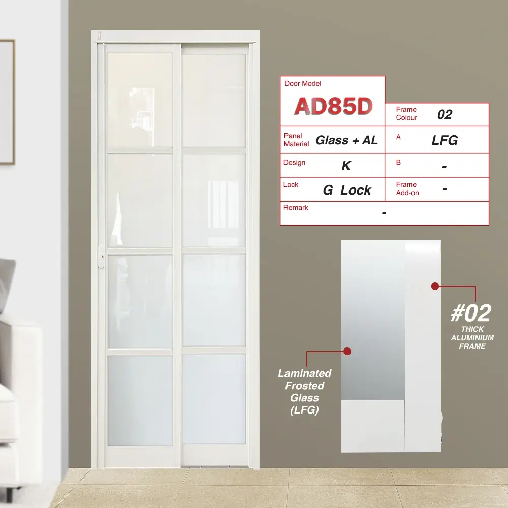 Off White Slide and Swing 3.0: AD85D Design K with Laminated Frosted Glass (LFG)