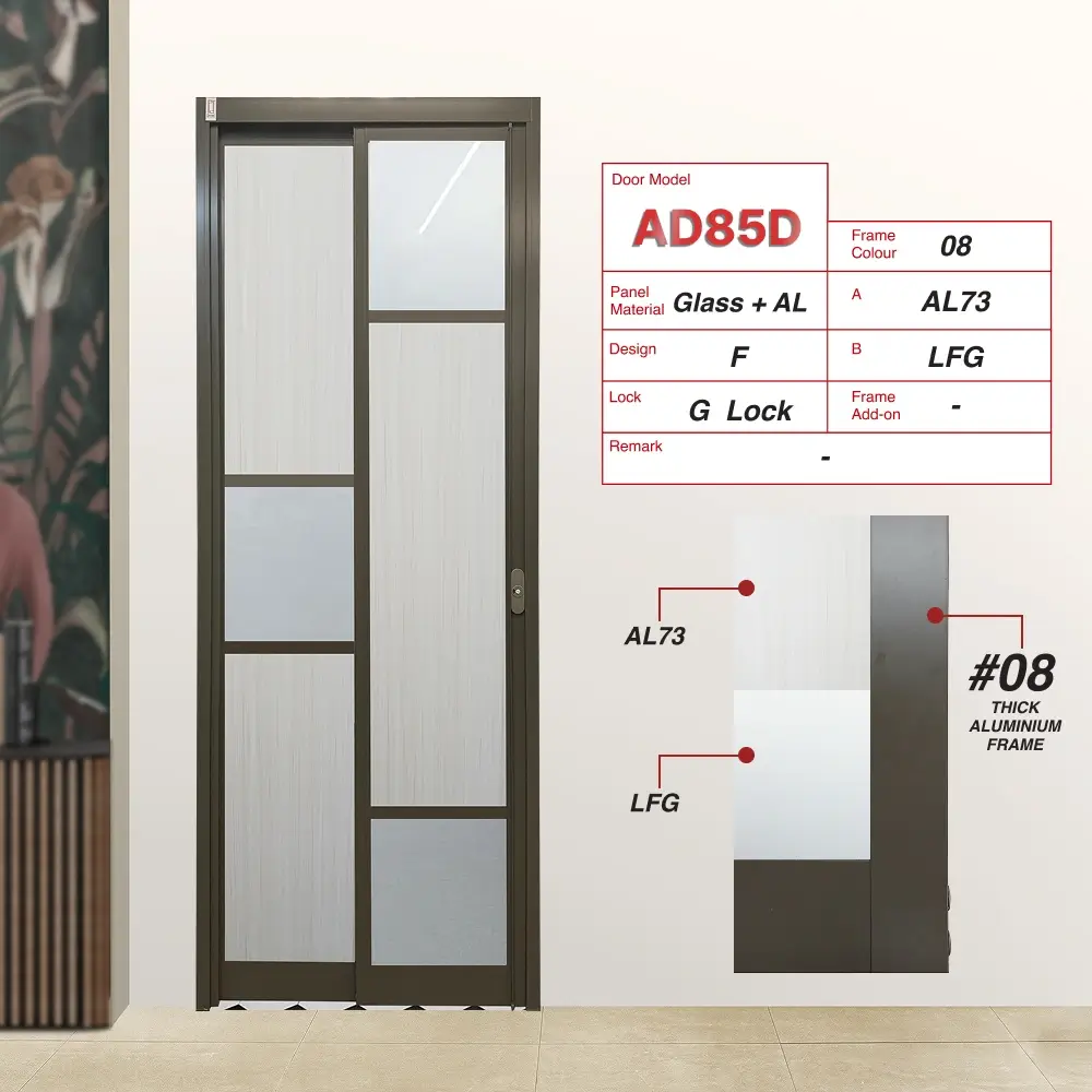 Beige Grey Slide and Swing 3.0: AD85 Slide and Swing Door Design F with Weathered Oak (AL73) and Lami Frosted Glass (LFG)