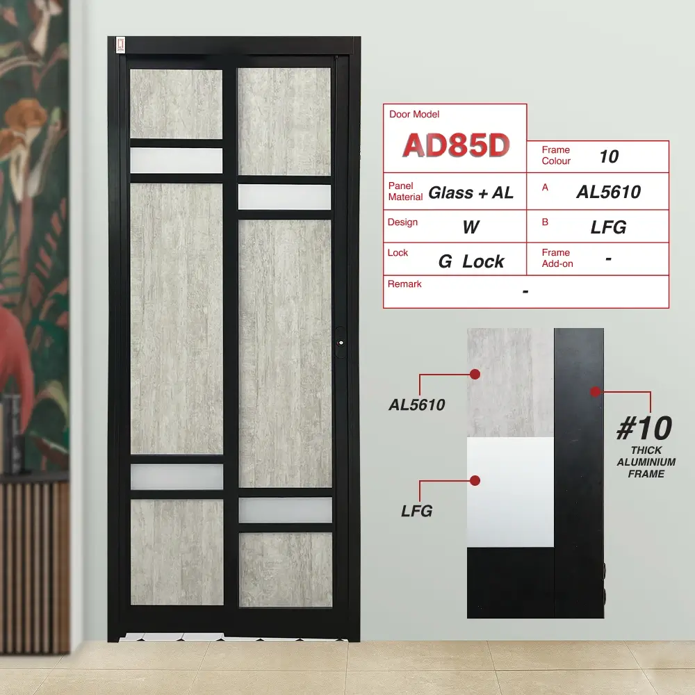 Black Slide and Swing 3.0: AD85 Slide and Swing Door Design W with City Chic (AL5610) and Laminated Frosted Glass (LFG)