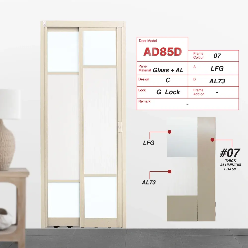 Paper Bark Slide and Swing 3.0: AD85 Slide and Swing Door Design C with Lami Frosted Glass (LFG) and Weathered Oak (AL73)