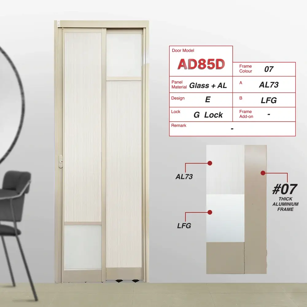 Paper Bark Slide and Swing 3.0: AD85 Slide and Swing Door Design E with Weathered Oak (AL73) and  Lami Frosted Glass (LFG)