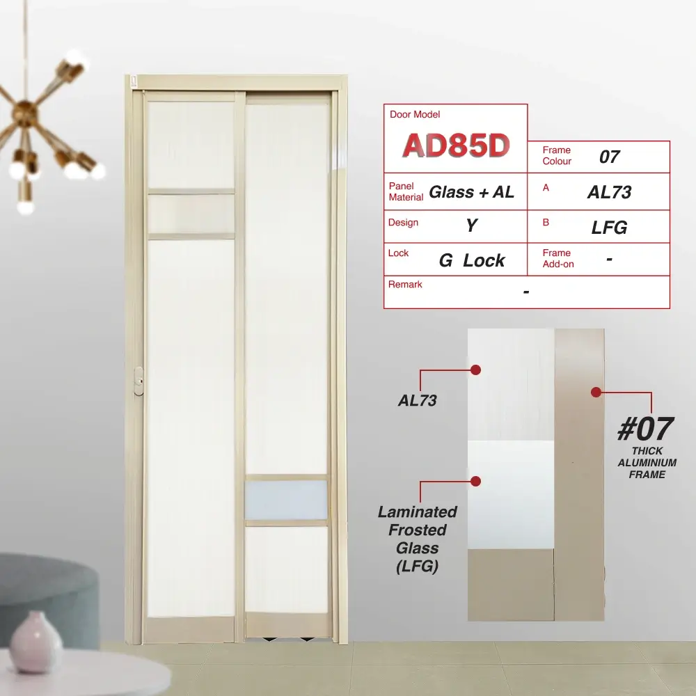 Paper Bark Slide and Swing 3.0: AD85D Design Y with Weathered Oak (AL73) and Laminated Frosted Glass (LFG)