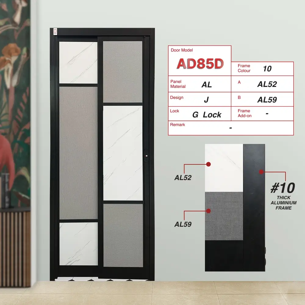 Black Slide and Swing 3.0: AD85 Slide and Swing Door Design J with Volakos White [Glassy] (AL52) and Supreme Grey Cloth (AL59)