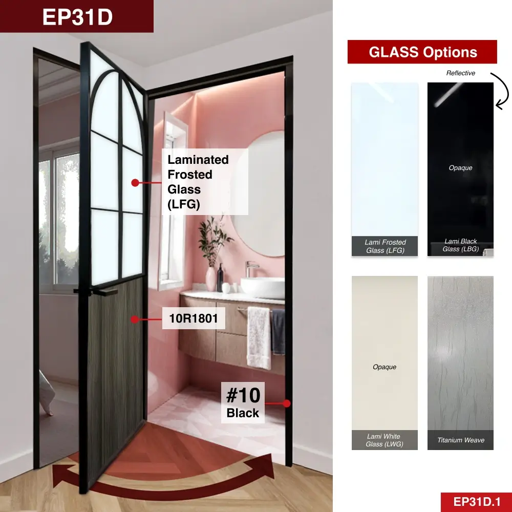 #10 Black Aluminium Framed Y Door 1 Panel Swing door with VG Classy Invisible Hinge Swing System for Bedroom and Bathroom